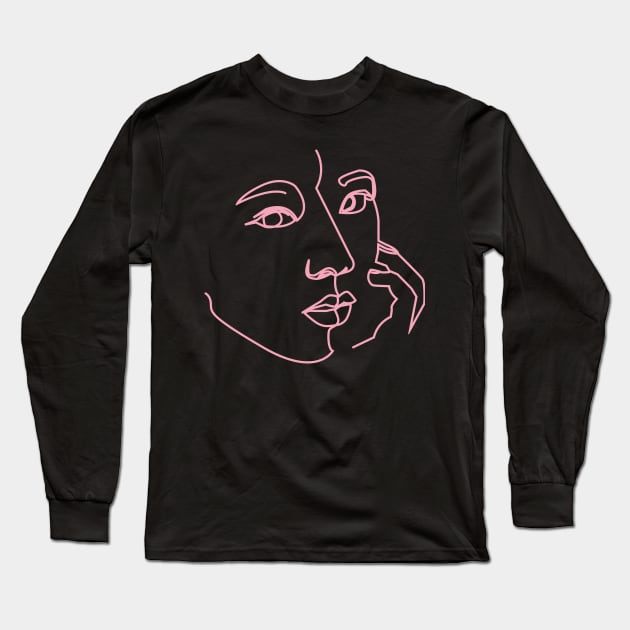 One Line Digital Art - Black pink Long Sleeve T-Shirt by Teephical